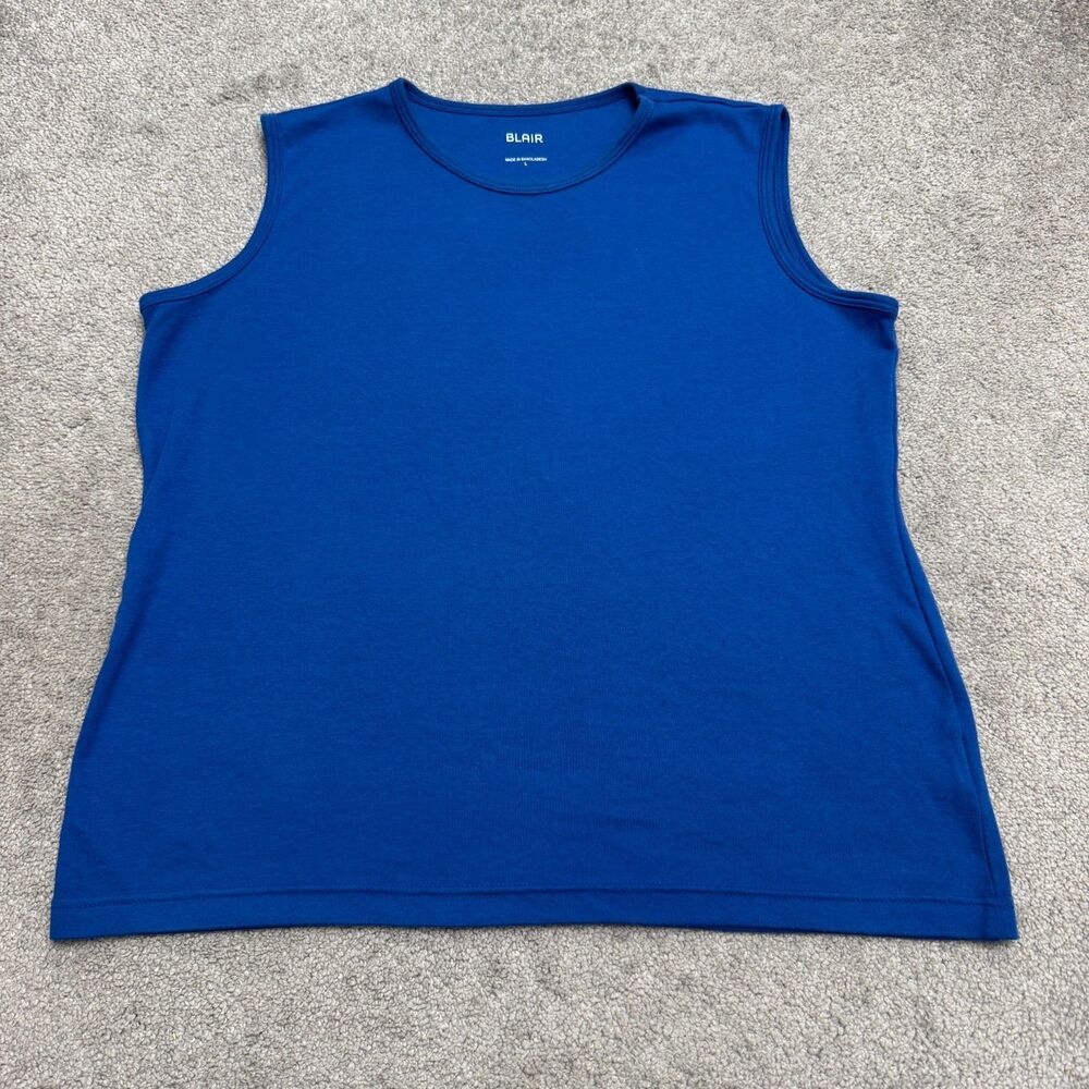 Blair Basic Tank Top Womens Large Blue Crew Neck Sleeveless Essential Stretch